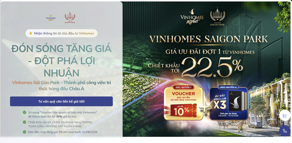 Mở Bán Đợt 1 Vinhomes Sài Gòn Park - Chiết Khấu Tới 22.5% - Quỹ Căn Liền Kề Giá Tốt Cđt