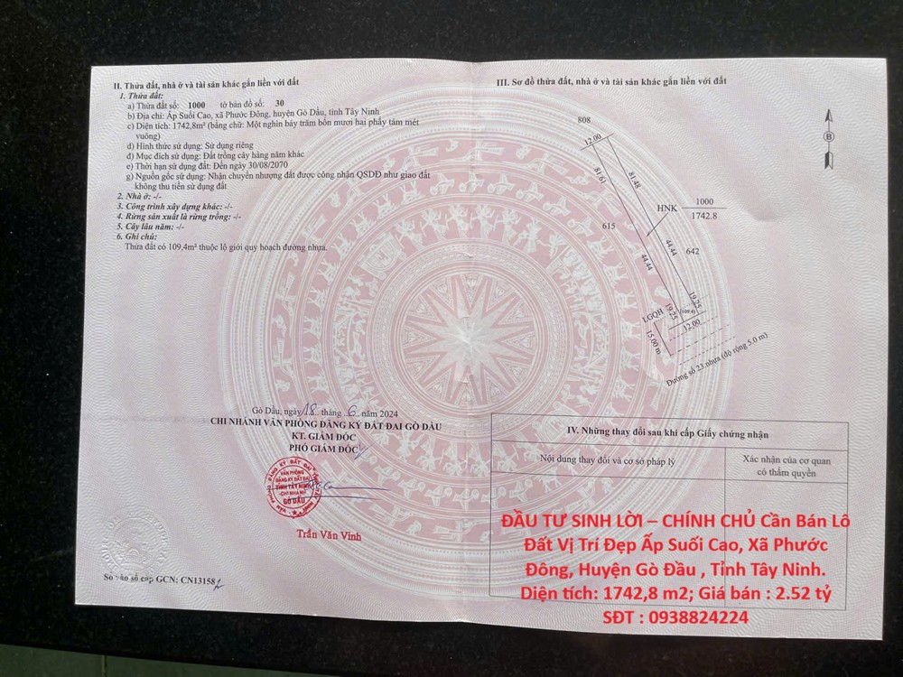 Đầu Tư Sinh Lời – Chính Chủ Cần Bán Lô Đất Vị Trí Đẹp Gần Kcn Phước Đông 500M Gò Dầu, Tây Ninh