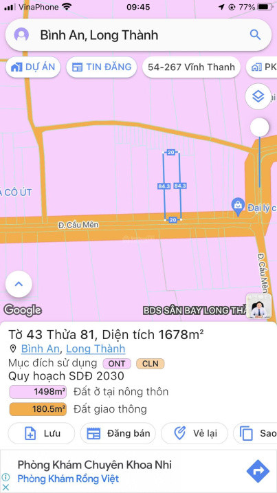 Bán Đất Mt Đường Cầu Mên Xã Bình An Long Thành 1678M2, Giá 15,1 Tỷ