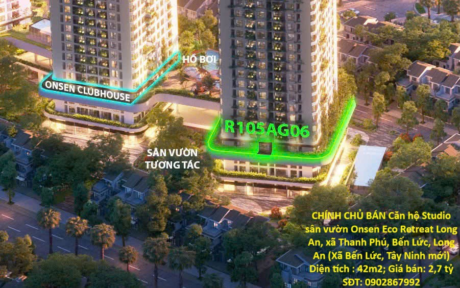 Chính Chủ Bán Căn Hộ Studio Sân Vườn Onsen Eco Retreat Long An, Xã Thanh Phú, Bến Lức, Long An