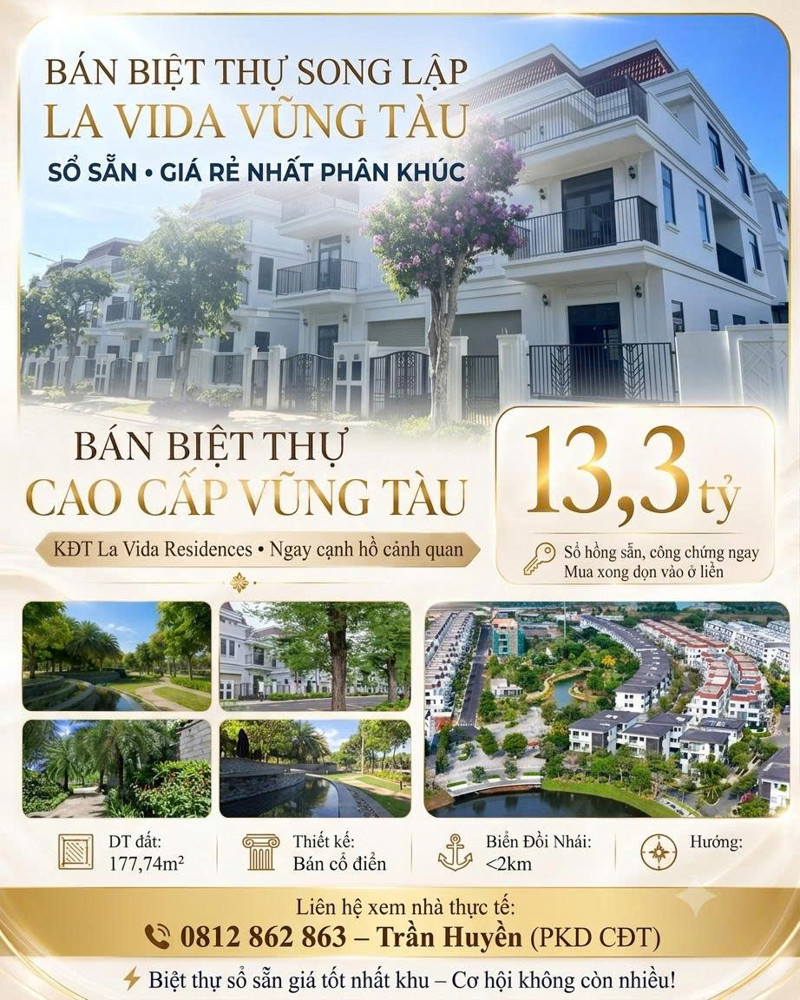 Biệt Thự Song Lập La Vida Vũng Tàu: Sổ Hồng Trao Tay – Rẻ Hơn Thị Trường 2.7 Tỷ