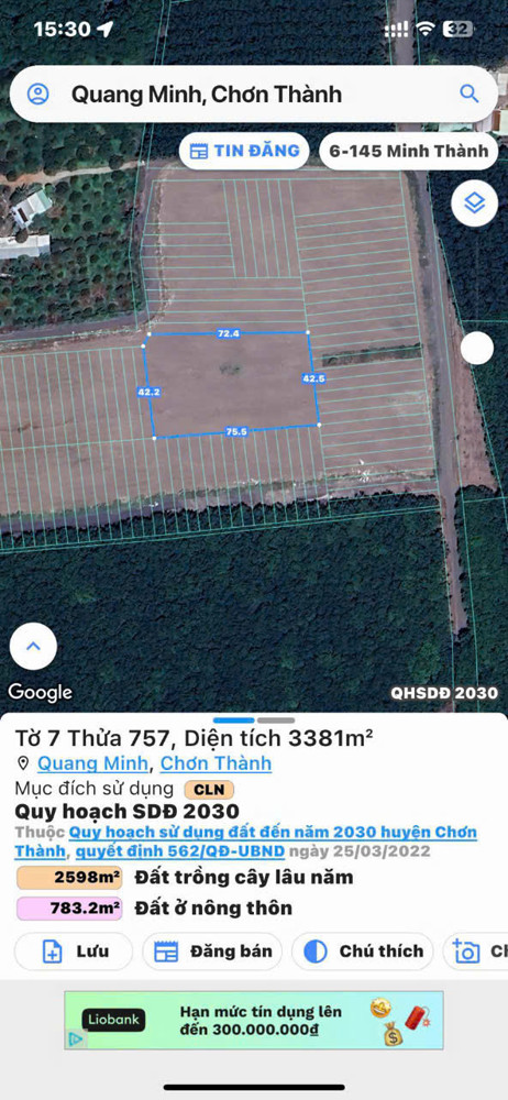 Chính Chủ Bán Đất Diện Tích Lớn – Tại Xã Tân Quan, Tỉnh Đồng Nai - Giá Chỉ 1Tỷ800