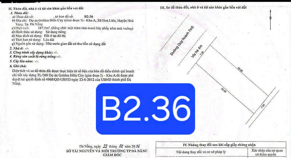 Bán Đất Đường 7,5M - Dự Án Golden Hills City