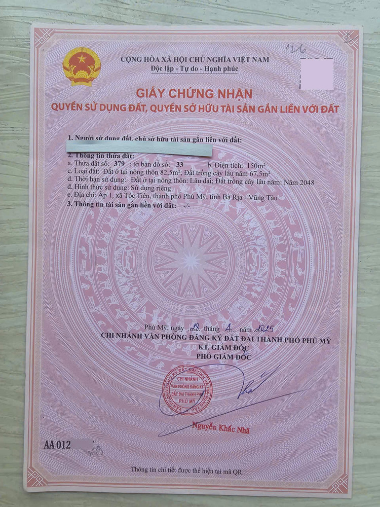 Bán Đất Tóc Tiên, Châu Pha, Phú Mỹ 5X30m = 150M2 - 83M2 Tc