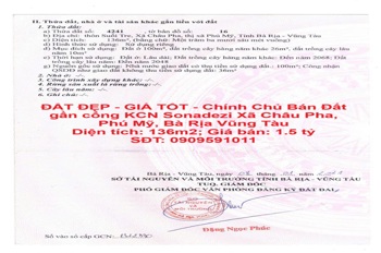 ĐẤT ĐẸP - GIÁ TỐT - Chính Chủ Bán Đất gần cổng KCN Sonadezi Châu Đức, điểm đầu Vành Đai 4