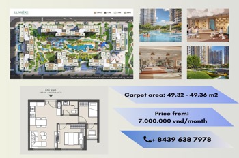 Cho thuê căn hộ 1 phòng ngủ Lumière Riverside Vinhomes Grand Park | Full nội thất