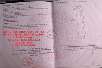 ĐẤT CHÍNH CHỦ - GIÁ TỐT - Xã Định An, Huyện Dầu Tiếng, Tỉnh Bình Dương