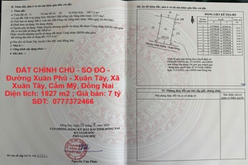 ĐẤT CHÍNH CHỦ - SỔ ĐỎ - Đường Xuân Phú - Xuân Tây, Xã Xuân Tây, Cẩm Mỹ, Đồng Nai