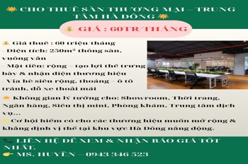 Cho Thuê Sàn Thương Mại Trung Tâm Hà Đông - 250m² - Giá 60 Triệu/Tháng