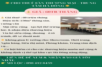Cho Thuê Sàn Thương Mại Trung Tâm Hà Đông - 60 Triệu/Tháng