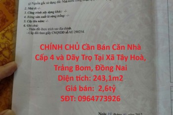 VỊ TRÍ ĐẸP - GIÁ TỐT -CHÍNH CHỦ Cần Bán Căn Nhà Cấp 4 và Dãy Trọ Tại Xã Tây Hoà, Trảng Bom, Đồng Nai