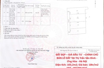 ĐẤT ĐẸP – GIÁ ĐẦU TƯ –CHÍNH CHỦ BÁN LÔ ĐẤT TẠI Thị Trấn Vân Đình - Ứng Hòa - Hà Nội