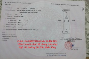 Tiêu đề : Chính Chủ 0983792261 Bán Lô B23- 100m2 nay là nhà 118 Phong Thủy Đẹp Ngõ 112 Đường Đôi