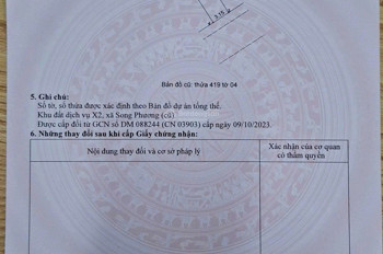 PHÂN LÔ VỈA HÈ Song Phương 6,2 tỷ, 48m2, sẵn sổ, cạnh ĐL THĂNG LONG, GA METRO