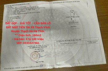 ĐẤT ĐẸP -  GIÁ TỐT  - CẦN BÁN LÔ ĐẤT MẶT TIỀN TẠI Xã Thạch Vĩnh Huyện Thạch Hà Hà Tĩnh