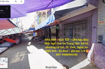 NHÀ ĐẸP – GIÁ TỐT –CẦN Bán Nhà Mặt Ngõ Chợ Ga Trung Tâm  Số 16, phường Lê Lợi, TP. Vinh, Nghệ An