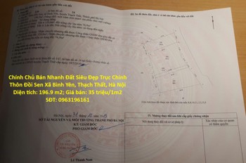 Chính Chủ Bán Nhanh Đất Siêu Đẹp Trục Chính Thôn Đồi Sen Xã Bình Yên, Thạch Thất, Hà Nội