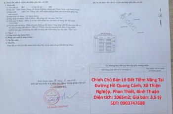 ĐẤT ĐẸP - GIÁ TỐT - Bán GẤP Lô Đất Tiềm Năng Tại Đường Hồ Quang Cảnh, Xã Thiện Nghiệp, Phan Thiết,