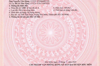 BÁN 2 LÔ ĐẤT ĐẸP GÓC MẶT TIỀN TRUNG ĐÔNG 7, THỚI TAM THÔN, HÓC MÔN