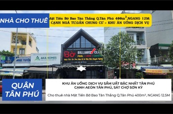 Cho Thuê Nhà Mặt Tiền Bờ Bao Tân Thắng Q.tân Phú 400M²,Ngang 12.5M, Cạnh Aeon