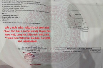 Đất 2 Mặt Tiền - Đầu Tư Là Sinh Lời - Chính Chủ Bán 2 Lô Đất Xã Mỹ Thạnh Bắc, Đức Huệ, Long An