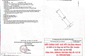 Đất Chính Chủ- Giá Tốt Cần Bán Nhanh Lô Đất Vị Trí Đẹp Tại Huyện Quốc Oai, Tp Hà Nội