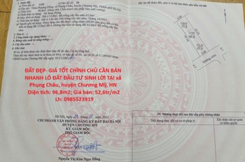 Đất Đẹp- Giá Tốt Chính Chủ Cần Bán Nhanh Lô Đất Đầu Tư Sinh Lời Tại Huyện Chương Mỹ, Tp Hà Nội