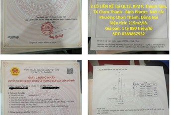 Bán Đất Nền Chính Chủ - 2 Lô Liền Kề Tại Ql13, Kp2 P. Thành Tâm, Tx Chơn Thành - Bình Phước