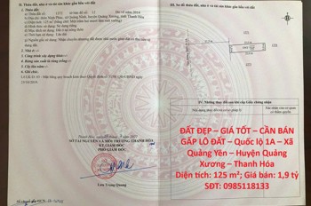 Đất Đẹp – Giá Tốt – Cần Bán Gấp Lô Đất – Quốc Lộ 1A – Xã Quảng Yên – Huyện Quảng Xương – Thanh Hóa