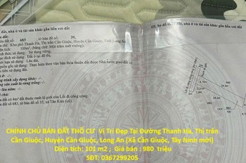 Chính Chủ Bán Đất Thổ Cư Vị Trí Đẹp Tại Tt Cần Giuộc, Huyện Cần Giuộc, Tỉnh Long An