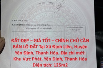 Đất Đẹp – Giá Tốt – Chính Chủ Cần Bán Lô Đất Tại Xã Định Liên, Huyện Yên Định, Thanh Hóa