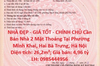 Nhà Đẹp - Giá Tốt - Chính Chủ Cần Bán Nhà 2 Mặt Thoáng Tại Phường Minh Khai, Hai Bà Trưng, Hà Nội