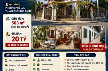 Chính Chủ Cần Bán Căn Biệt Thự Góc 2 Mặt Tiền 500 M2 Phường Phú Lợi, Tp. Thủ Dầu Một, Bình Dương