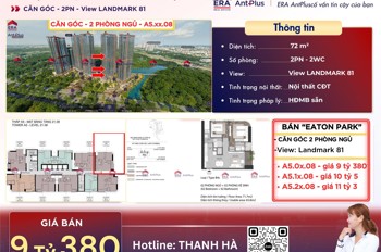 Chủ Nhà Eaton Park - Bán Nhà Đi Mỹ - Bán Căn Góc 2Pn - Đã Có Hđmb - Công Chứng Ngay