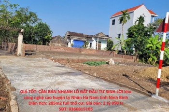 Giá Tốt- Cần Bán Nhanh Lô Đất Đầu Tư Sinh Lời Khu Công Nghệ Cao Huyện Lý Nhân Hà Nam Tỉnh Ninh Bình