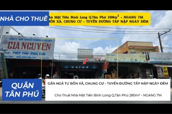 Cho Thuê Nhà Mặt Tiền Bình Long Q.tân Phú 280M² - Ngang 7M, Gần Chung Cư, Ngã Tư Bốn Xã