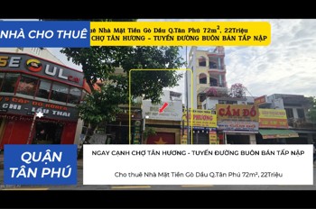 Cho Thuê Nhà Mặt Tiền Gò Dầu Q.tân Phú 72M², 22Triệu, Ngay Cạnh Chợ Tân Hương