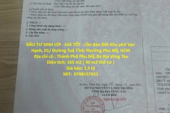 Đầu Tư Sinh Lời - Giá Tốt - Cần Bán Đất Khu Phố Vạn Hạnh, 01/ Đường Tuệ Tĩnh Phường Phú Mỹ, Hcm