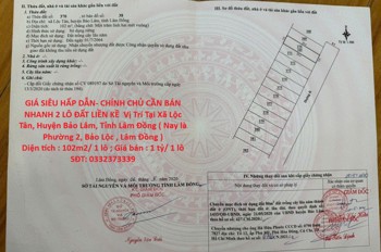 Giá Siêu Hấp Dẫn- Chính Chủ Cần Bán Nhanh 2 Lô Đất Liền Kề Vị Trí Tại Phường 2, Tp Bảo Lộc, Tỉnh