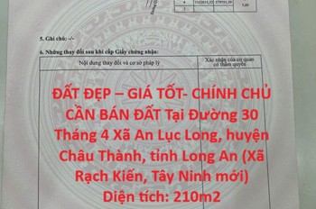Đất Đẹp – Giá Tốt- Chính Chủ Cần Bán Đất Tại Xã An Lục Long, Huyện Châu Thành, Long An