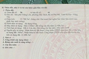 Bán Đất Diện Tích Lớn Tại Trung Tâm Phường Hắc Dịch – Tx Phú Mỹ, Bà Rịa Vũng Tàu