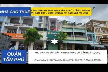 Cho Thuê Nhà Mặt Tiền Hòa Bình Q.tân Phú 72M², 3Tầng, 25Triệu