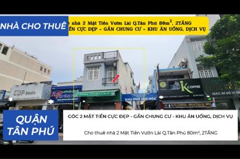 Cho Thuê Nhà 2 Mặt Tiền Vườn Lài Q.tân Phú 80M², 2Tầng, 20Triệu - Gần Chung Cư