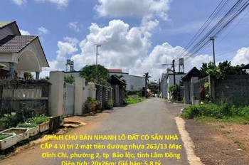 Chính Chủ Bán Nhanh Lô Đất Có Sắn Nhà Cấp 4 Vị Trí 2 Mặt Tiền Đường Nhựa Tp Bảo Lộc Tỉnh Lâm Đồng