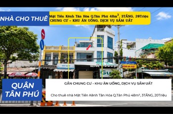 Cho Thuê Nhà Mặt Tiền Mặt Tiền Kênh Tân Hóa Q.tân Phú 48M², 3Tầng, 20Triệu - Khu Ăn Uống, Dịch Vụ