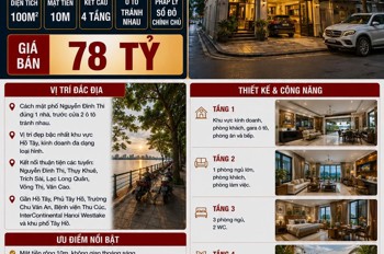 Bán Biệt Thự Nguyễn Đình Thi - Tây Hồ - View Hồ Tây, Kinh Doanh Đỉnh, Ô Tô Tránh - 100M2 - 4 Tầng 