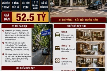 Bán Biệt Thự Hoàng Quốc Việt - Cầu Giấy - Lô Góc 2 Mặt Tiền, Vỉa Hè, 3 Ô Tô Tránh - 130M2 - 4 Tầng