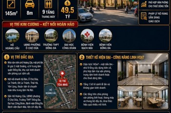 Bán Tòa Vp Hoàng Cầu - Đống Đa - 9 Tầng - Lô Góc Kinh Doanh - 145M² - Mt 8M - 49,5 Tỷ