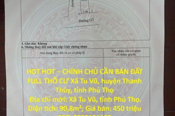 Hot Hot – Chính Chủ Cần Bán Đất Full Thổ Cư Xã Tu Vũ, Huyện Thanh Thủy, Tỉnh Phú Thọ
