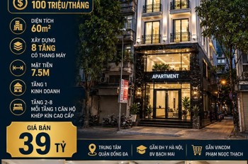 Bán Tòa Apartment Phạm Ngọc Thạch - Đống Đa - Dt 100 Tr/th - 60M2 - 8 Tầng - Mt 7.5M - 39 Tỷ